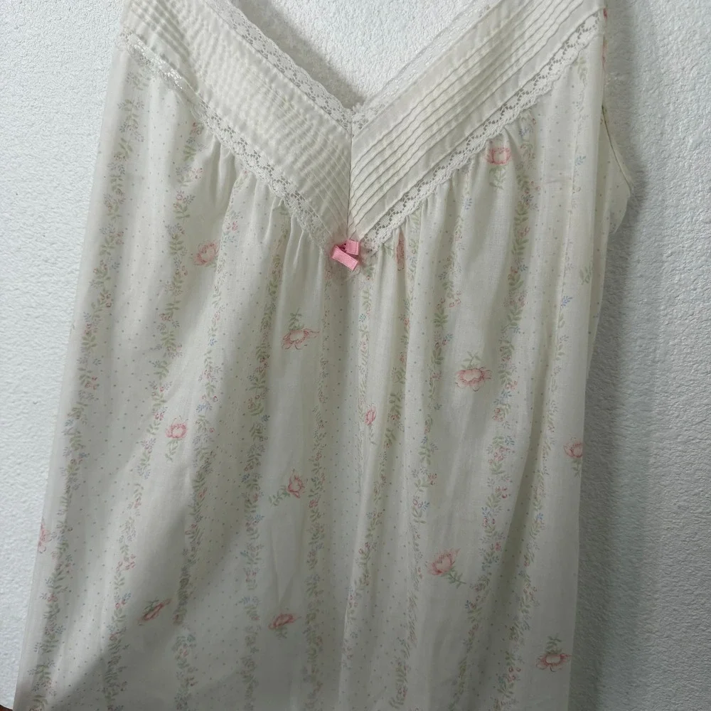 VTG Gilead Floral Maxi Nightgown White Pink Small Made in USA Victorian Coquette